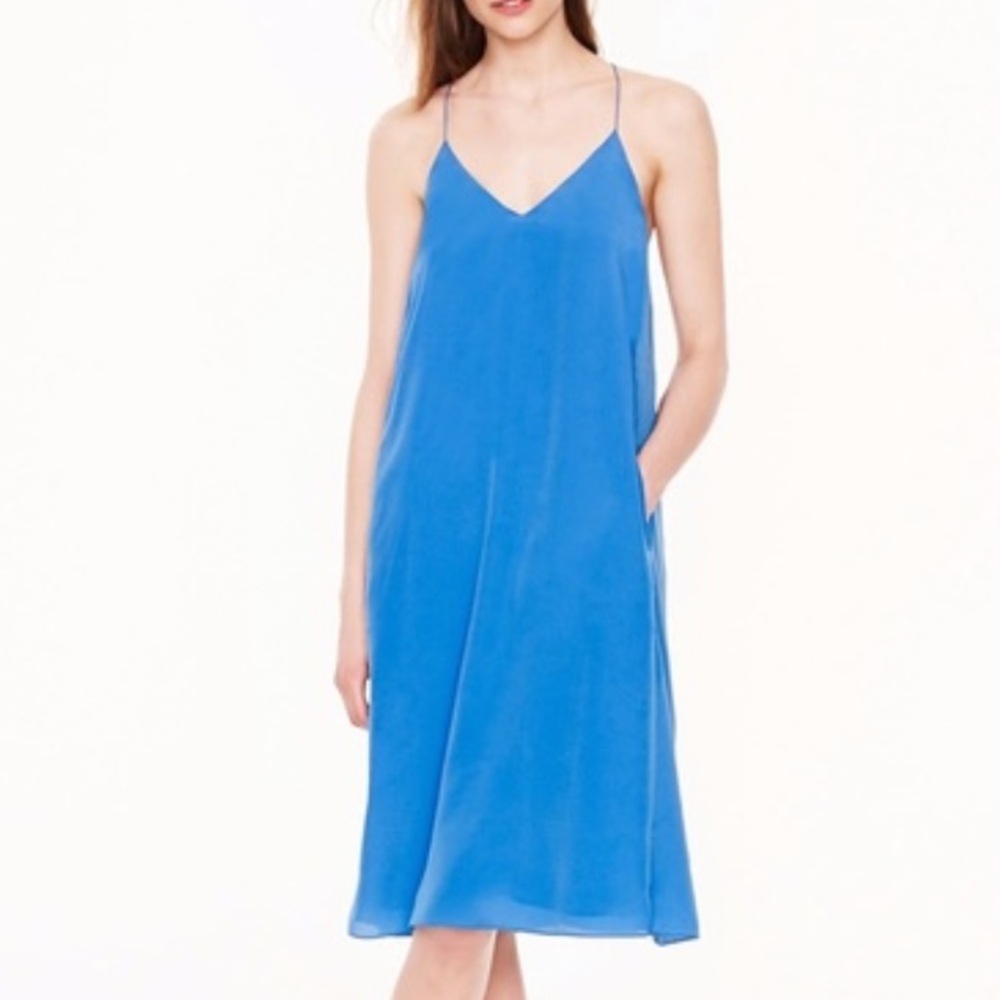 J. Crew Carrie crepe dress cobalt blue criss cross back straps 4
